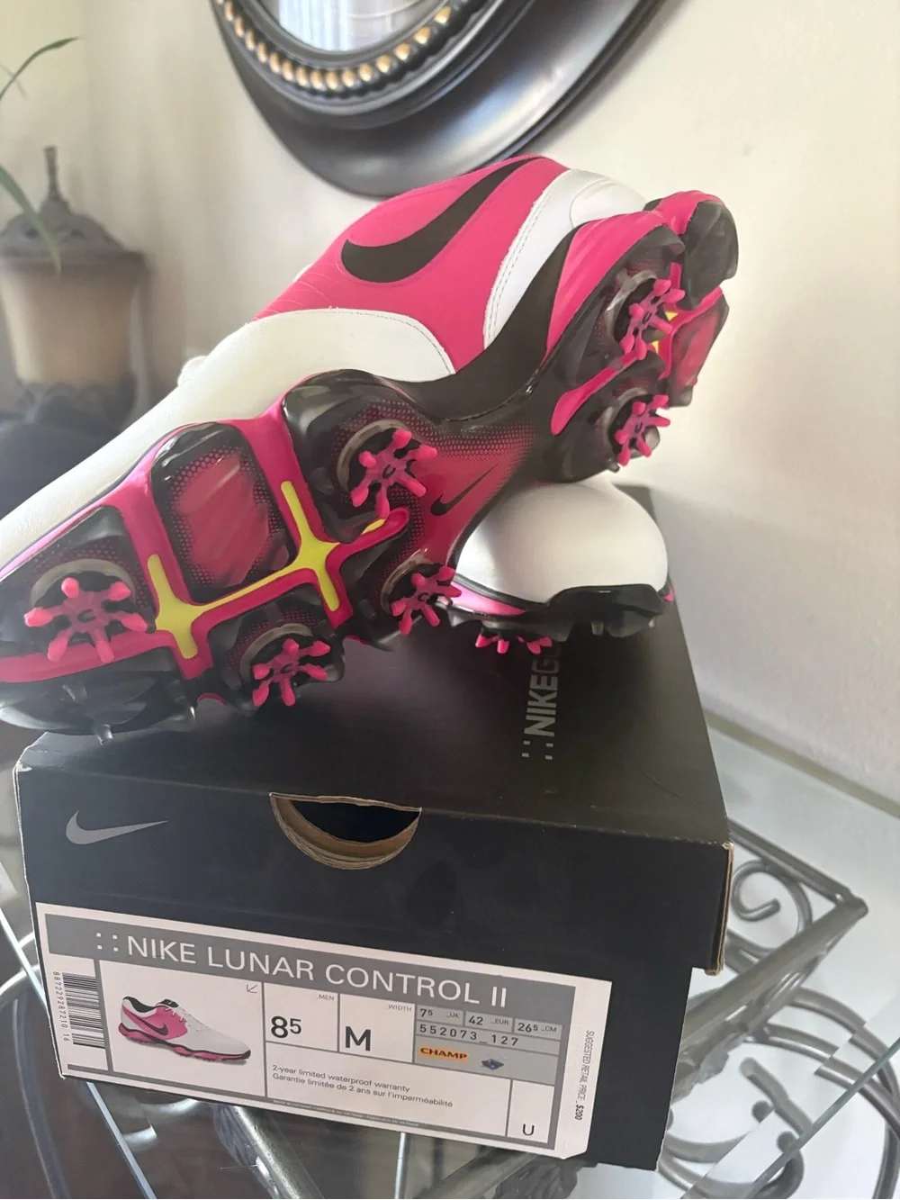 Nike White & Pink Men’s Lunar Control II Golf Shoes